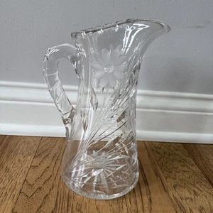 Heavy Brilliant Cut Lead Glass Vintage Pitcher Floral Flower Etched Daisy 10 in - Picture 1 of 16