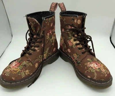 Dr Martens 1460 Victorian Roses Floral Canvas Women's 6 Brown Pink Combat Boots - Image 1 of 4