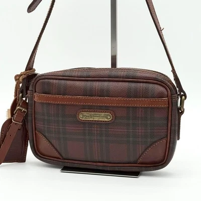 POLO RALPH LAUREN Tartan Check PVC Leather Crossbody Shoulder Bag Brown Vintage - Image 1 of 4