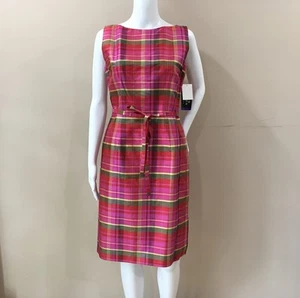 David Warren NY VTG Y2k 90s Dupioni Silk Plaid Sheath Dress Pink Womens 6 New - Picture 1 of 8