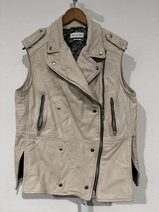 ISABEL MARANT 40/8 Beige Lambskin BRACKEN Leather Moto Vest Jacket Top - Picture 1 of 17