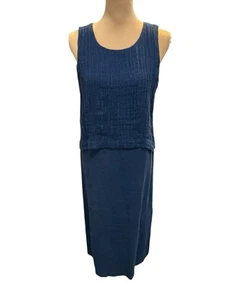 Pure Jill Dress Women’s Small Blue Linen Maxi Layered Textured Lagenlook Coastal - Picture 1 of 12