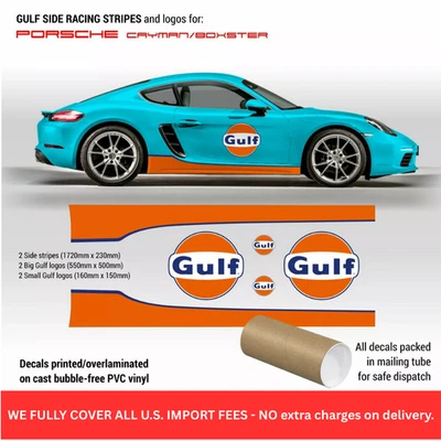 GULF Le Mans SIDE RACING STRIPES and logos for PORSCHE Cayman / Boxster - Image 1 of 3