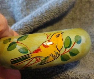 Chunky Hand Painted Green Wooden Bangle Bracelet With Birds - Picture 1 of 8