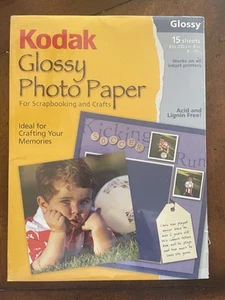 Kodak Glossy Photo Paper For Scrapbooking & Crafts Acid & Lignin Free 15 Sheets - Picture 1 of 2