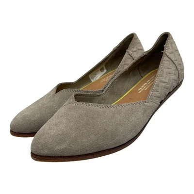 TOMS Shoes Womens Sz 6.5 Taupe Suede Flats Chevron Loafers Casual - Image 1 of 4