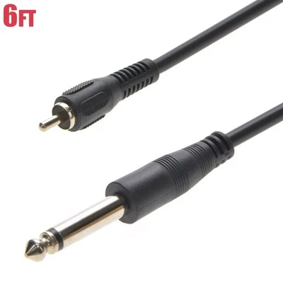 6FT 6.35mm 1/4" TS Mono Male to RCA Male Guitar Instrument Audio Cable Black - Image 1 of 4