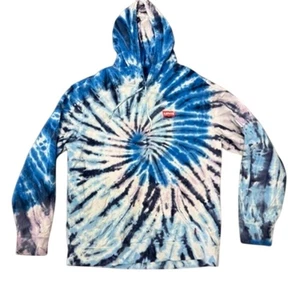 Levi’s Tie Dye Hoodie Blue White Spiral Pullover Sweatshirt Large Distressed - Picture 1 of 7