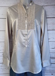 Top Cabi Juliet Popover taglia small camicia smoking arruffata marrone dorato chiaro stile 239 - Foto 1 di 9