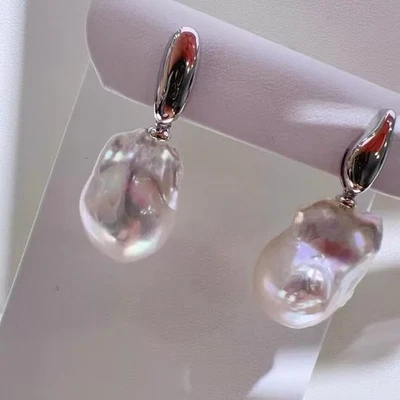 经典一对 16-18 毫米南海巴洛克白色珍珠吊坠耳环 925s(t) — 第 1/3 张图片