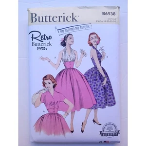 Retro Butterick B6938 Sewing Pattern Rockabilly Halter Dress & Bolero, Sz 16-24 - Picture 1 of 7