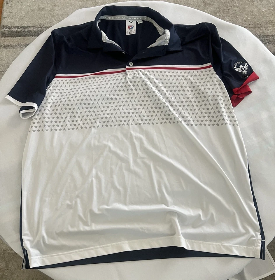 Polo de golf Puma Volition blanco azul patriótico talla XL logotipo nuevo sin etiquetas Foto 1 de 3