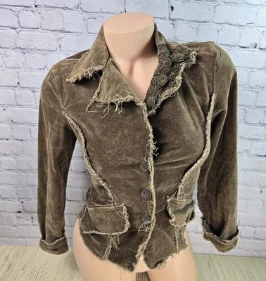 Chaqueta BKE Y2K S Terciopelo Marrón Pequeña Floral Envejecida Deshilachada Cuello Foto 1 de 4