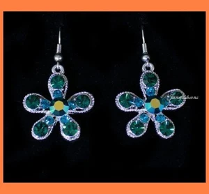 FLOWER EMER AUSTRIAN RHINESTONE CRYSTAL EARRINGS PARTY - Picture 1 of 2