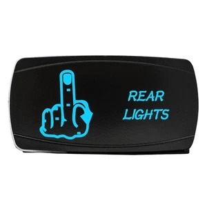 Custom Horizontal Rocker Switch REAR LIGHTS On/Off BLUE - Foto 1 di 4