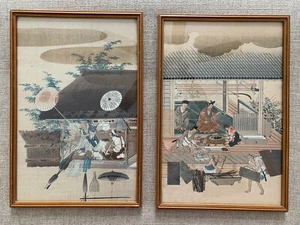 Tosa Mitsuoki 2 Japanischer Farbholzschnitt REGENSCHIRM & BOGENMACHER Druck 8,5”X12,5” - Bild 1 von 7