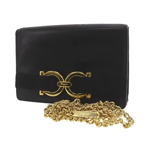 Salvatore Ferragamo Gancini Used Mini Chain Shoulder Bag Black Leather #AH228 A - Picture 1 of 11