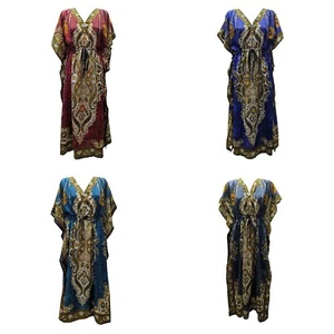 LADIES DASHIKI TRIBAL AFRICAN PAISLEY BOHO BEACHWEAR LOUNGEWEAR COVER UP KAFTAN - Picture 1 of 9