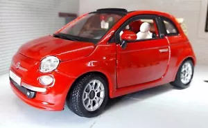 Fiat 500 500C Cabriolet Cabrio 2007 Red Burago 1:24 Scale Diecast Model Car - Picture 1 of 3