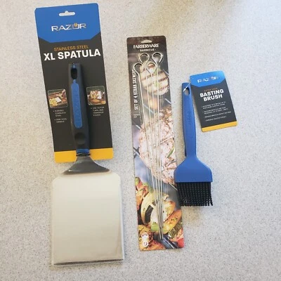 Grill Set XL Turner Spatula Basting Brush Kebab Skewers Barbecue Stainless Steel - Image 1 of 4