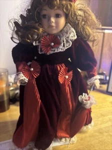 Vintage 17” Victorian Porcelain Doll With Stand And Umbrella - Picture 1 of 7