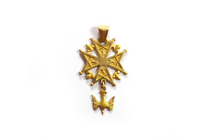 Croix huguenote Becker or 18k, pendentif croix, bijou religieux