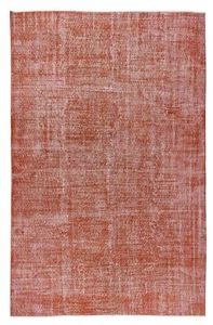 7.2x10.7 Ft Vintage Hand-Knotted Turkish Wool Area Rug Over-Dyed in Orange - Picture 1 of 5