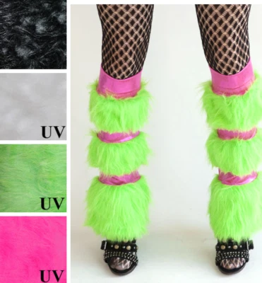 Calentadores de piernas de piel verde Pantalones a rayas rosas Cubiertas de botas difusas Disfraz de disfraces delirantes Foto 1 de 4