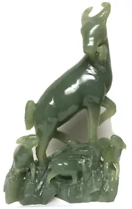 Huge Jade Sculpture - Mountain Goat Theme - 13.8 Pounds! 10”W x 5”D x 15”H - Picture 1 of 12
