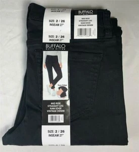 Buffalo Jayme, Mid Rise, Raw Edge, Straight Leg Jeans, Black (Size 2/26)      K - Picture 1 of 5