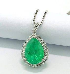 Smaragd Brillant Collier 1 Smaragd 4,38 ct Kolumbien 950-/850-Platin Hoher Wert - Picture 1 of 8