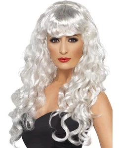 Mujer Disfraz de Halloween Rizado Peluca de Sirena Blanco Por Smiffys - Imagen 1 de 1