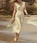 Women Boho Summer Slim V Neck Sleeveless Floral Dress Silk Midi Dress Beach Wear