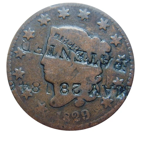 Large cent/penny 1829 dated counterstamp Patented 5/28/1846 Cover