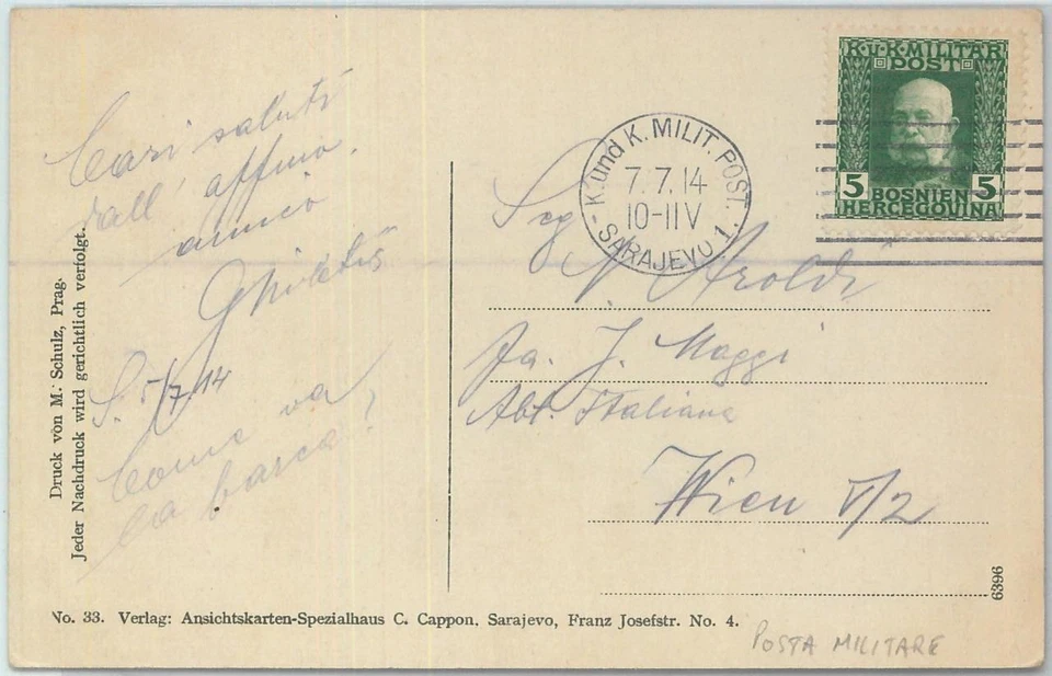 79520 - BOSNIA - POSTAL HISTORY - Military Postmark on POSTCARD 1914 - Image 1 of 1