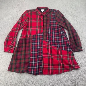 J Jill Shirt Top Womens Medium Button Up Plaid Tartan Patchwork Pockets Comfy - Picture 1 of 14