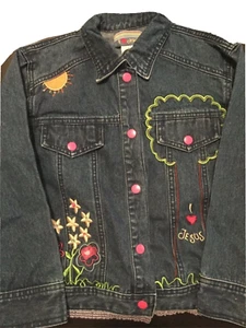 I Love Jesus Embellished Applique Denim Jean Jacket Child's Size M - Picture 1 of 8