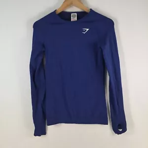Gymshark womens t shirt M aus 10 blue long sleeve stretch round neck 105066 - Picture 1 of 8