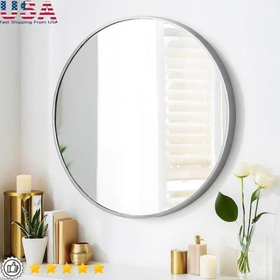 Round Mirror Wall Mounted Metal Frame Dressing Bathroom Bedroom Living Room New - Image 1 of 4