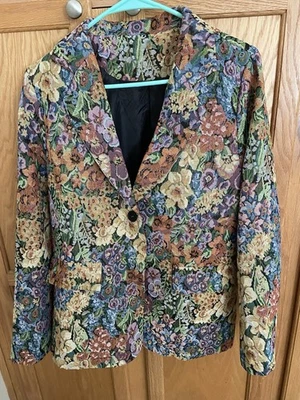Blazer Chaqueta Talla L Estampado Flores Foto 1 de 3