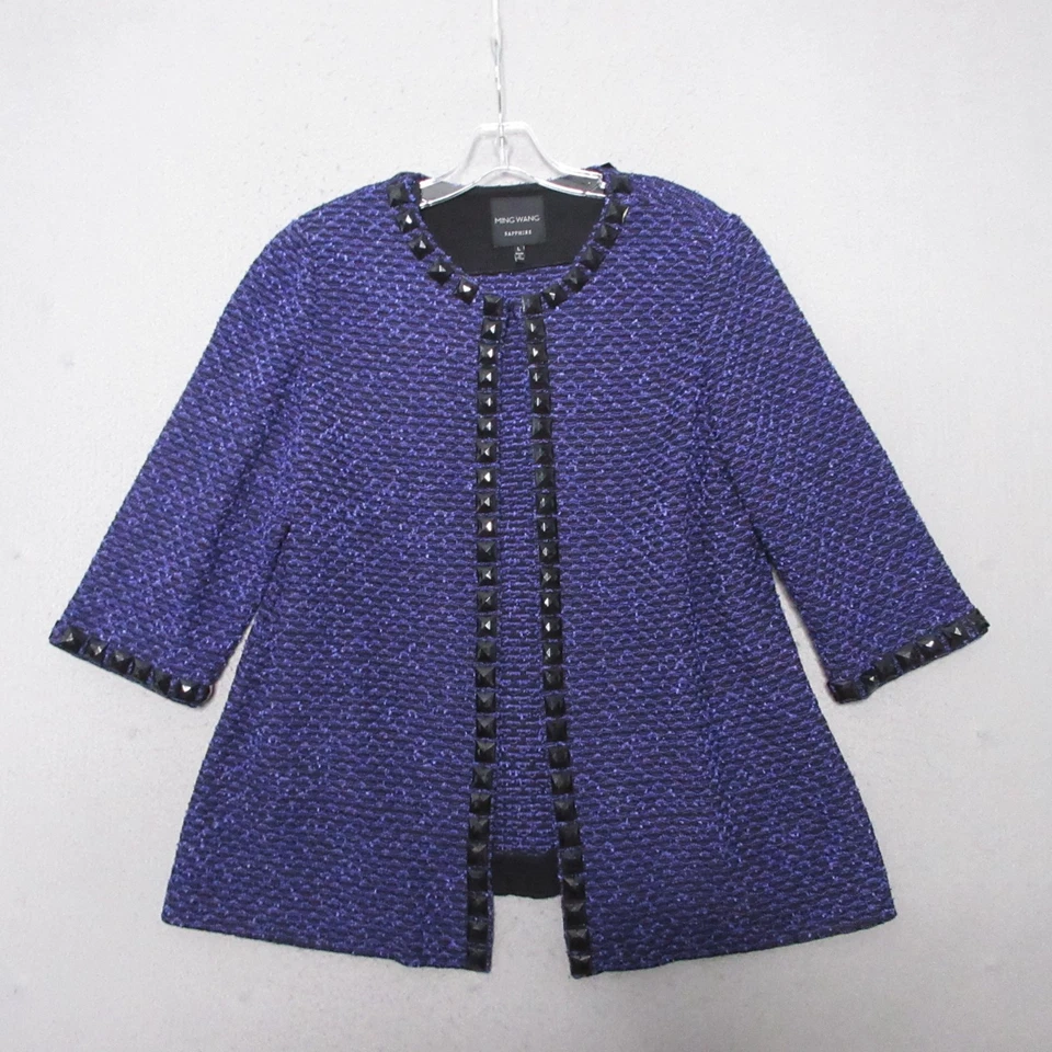 Cárdigan Ming Wang Zafiro Grande Púrpura Adornado Tachonado Estilo Atemporal Foto 1 de 4