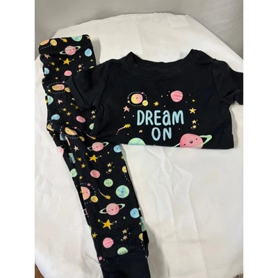 Antiguo conjunto de pijama azul marino para niños pequeños Space Planets Dream On negro talla 2T Foto 1 de 4