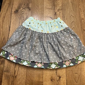 Matilda Jane Floral Tiered Skirt, Girls Size 12 Aqua Teal Gold Polka Dot - Picture 1 of 3