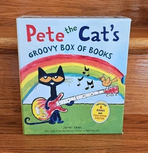 Pete The Cat's Groovy Box Of Books Hardcover 6 Books Poster 1 Bonus Pop Up Book - Picture 1 of 11