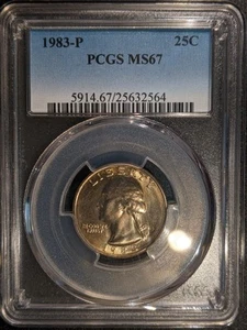 1983-p PCGS MS-67 MS67 Washington Quarter Key Date Original pop 8 coin - Picture 1 of 2