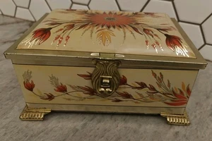 Scatola portagioie latta caramelle oro floreale vintage Linette chiusura Germania Ovest ornata - Foto 1 di 14