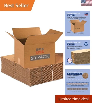 Moving Boxes Medium 18x14x12 Packing Shipping Corrugated 20 Pack - Image 1 of 4