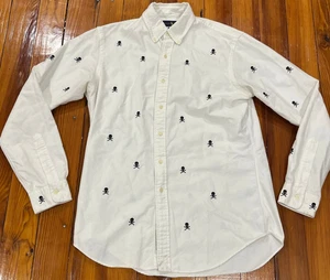 Polo Ralph Lauren Manga Larga Con Botones Blanco Calavera y Huesos Para Hombre Mediano - Imagen 1 de 10