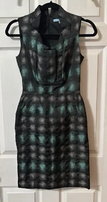 Antonio Melani Dress Size 0 Blue Black Satin Metal Sleeveless Zipper Cocktail - Image 1 of 4