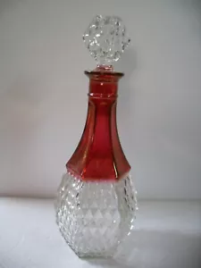 Vintage Indiana Glass Cranberry Flash Diamond Point Decanter w/ Stopper - Picture 1 of 3